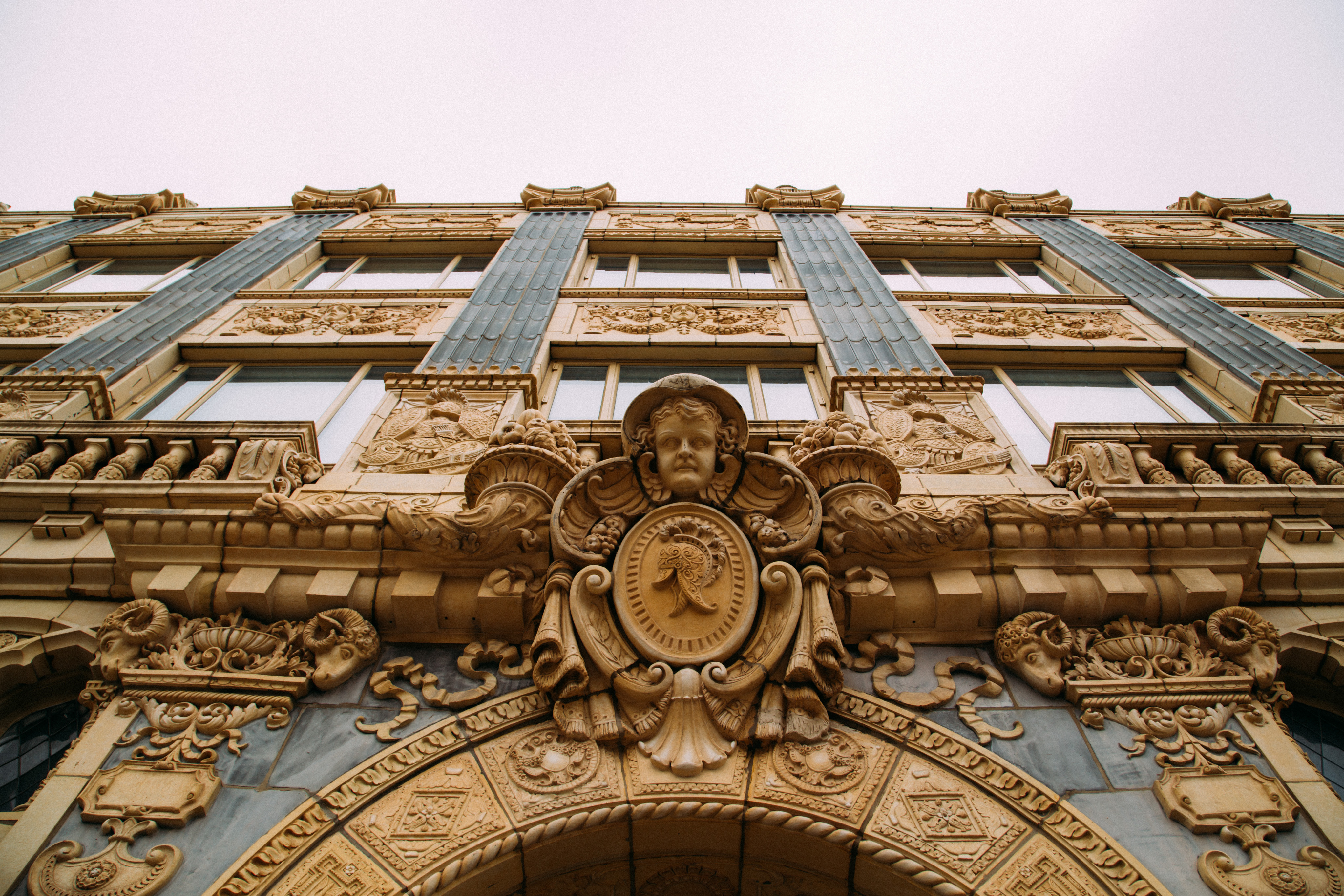 An ornately decorated building in Uptown, Chicago. The title is inspired by a quote from Lynn Becker at the Chicago Reader: "a riotous, Spanish-baroque-inspired hallucination"
